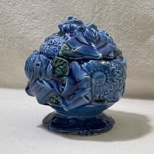 Vintage Inarco Ceramic Blue Floral Canister w/Lid Jar MCM 1960s Retro‎ Decor